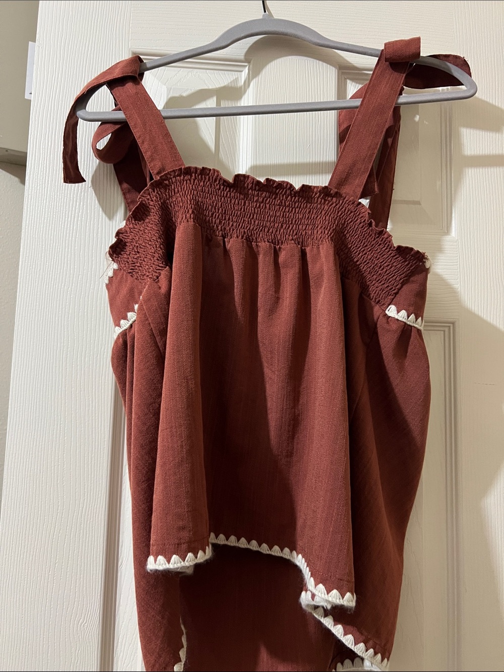 Rust/Burnt Orange Tie-Strap Tank with White Trim - Picture 6 of 6